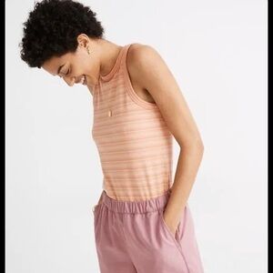 Madewell Peach Striped Ribbed Tank Top
